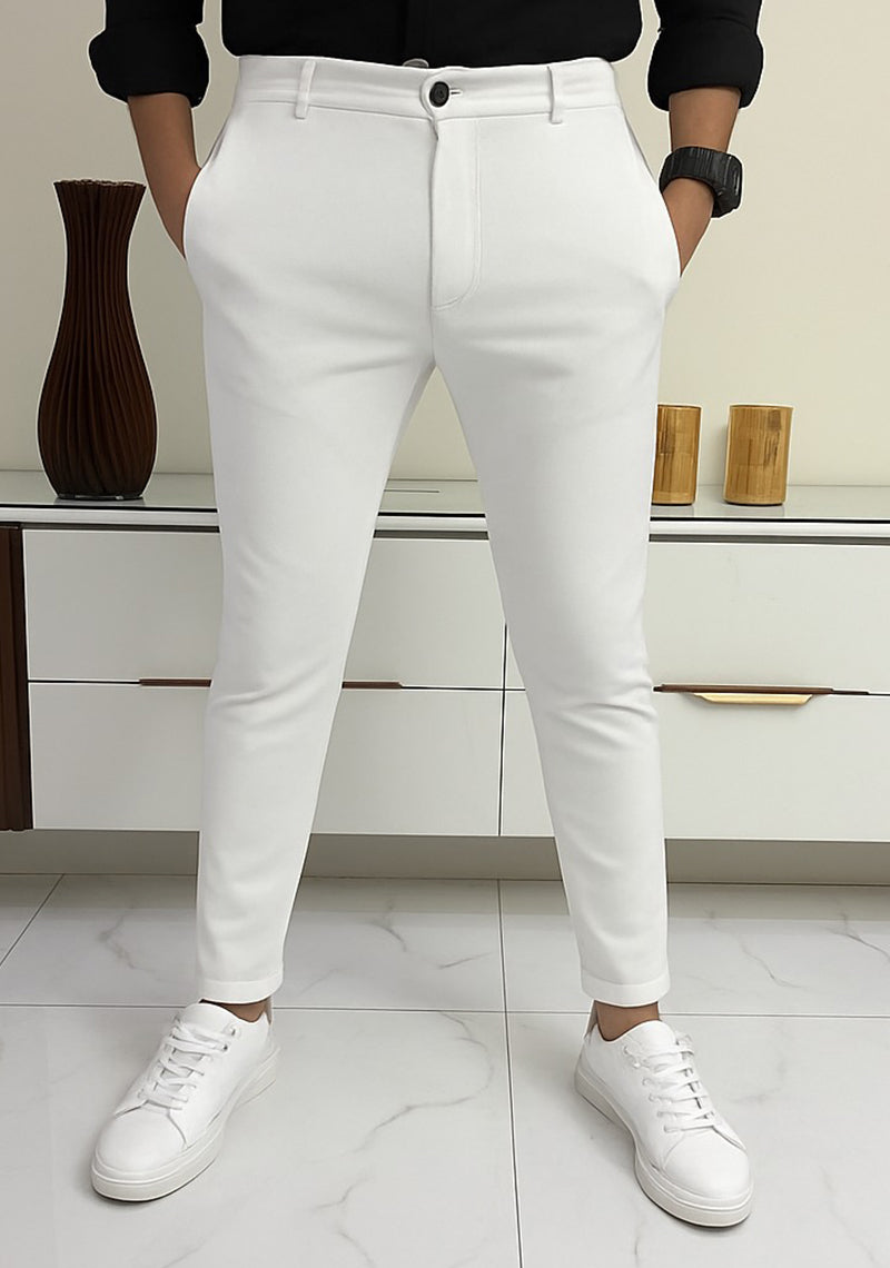 Self Texture Knitted Cotton Slim fit Pant-White
