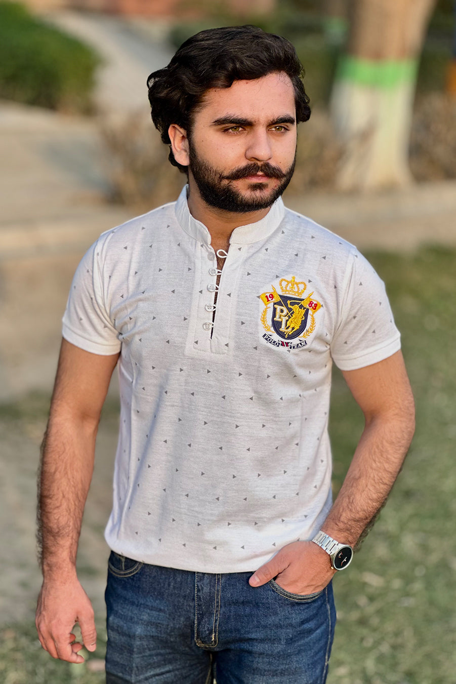 Men Round Neck Polo Shirt Export Quality-White