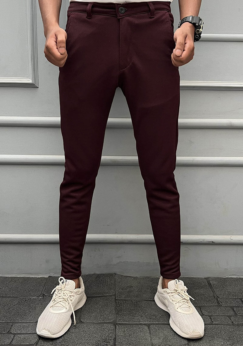 Self Texture Knitted Cotton Slim fit Pant-Maroon