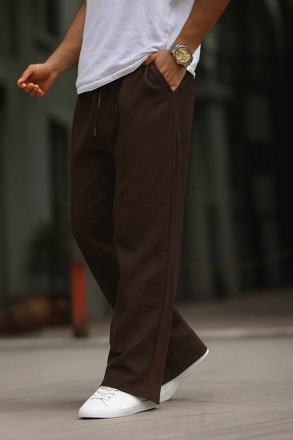 Imported Loose Bottom Trouser-Dark Brown