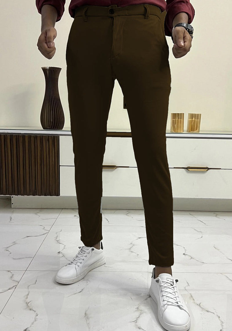 Self Texture Cotton Knitted Slim fit Pant-Dark Brown
