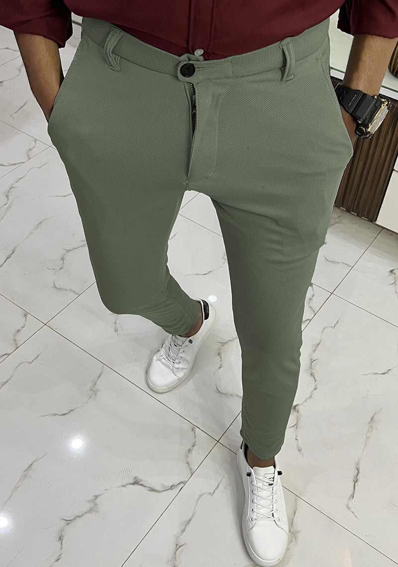 Self Texture Knitted Cotton Slim fit Pant-Mint