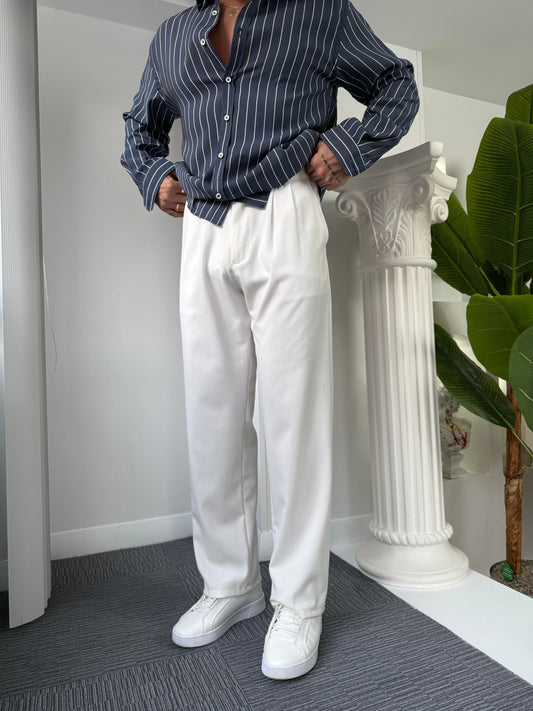 Self Texture Knitted Cotton Pant-White