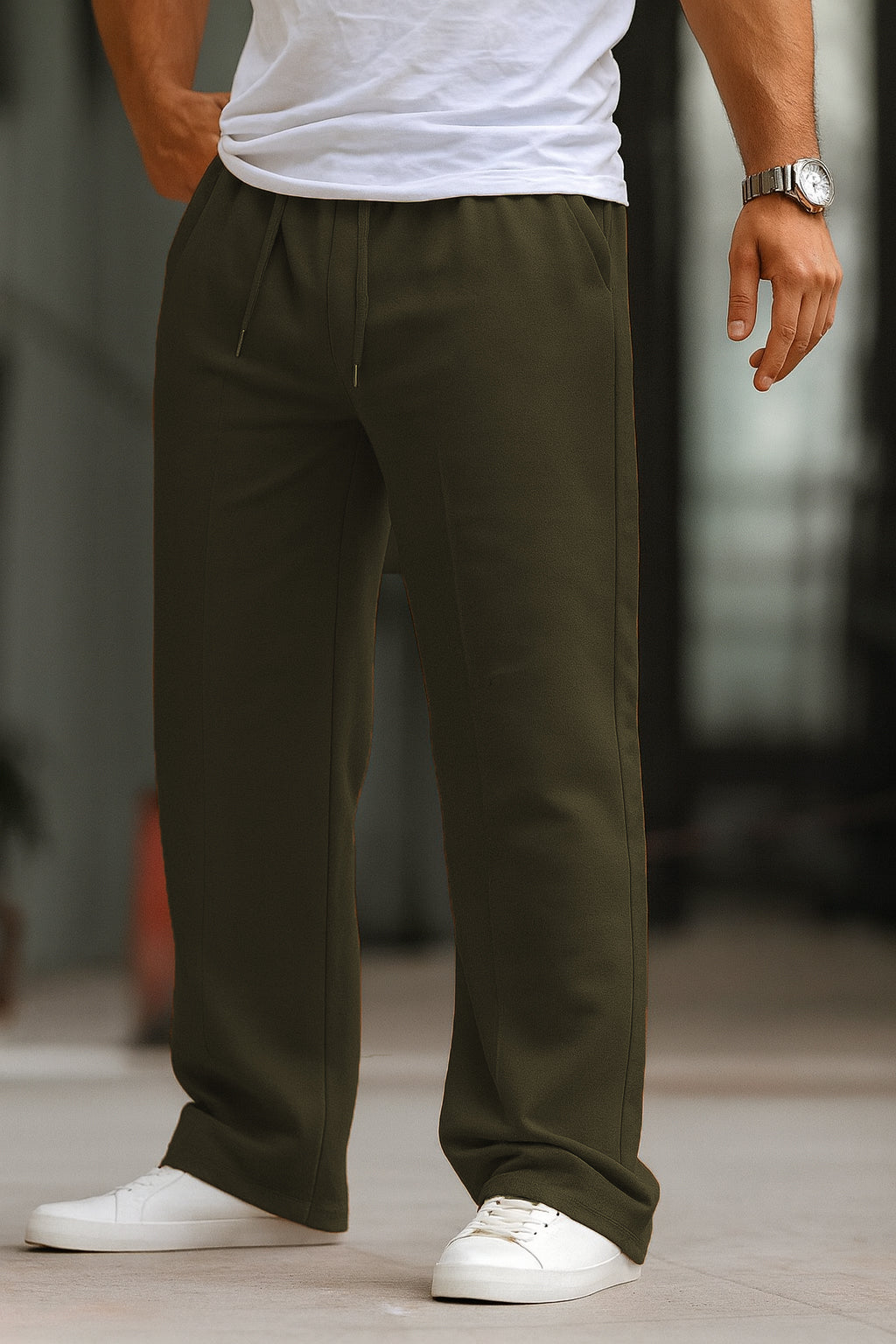 Imported Loose Bottom Trouser-Olive Green