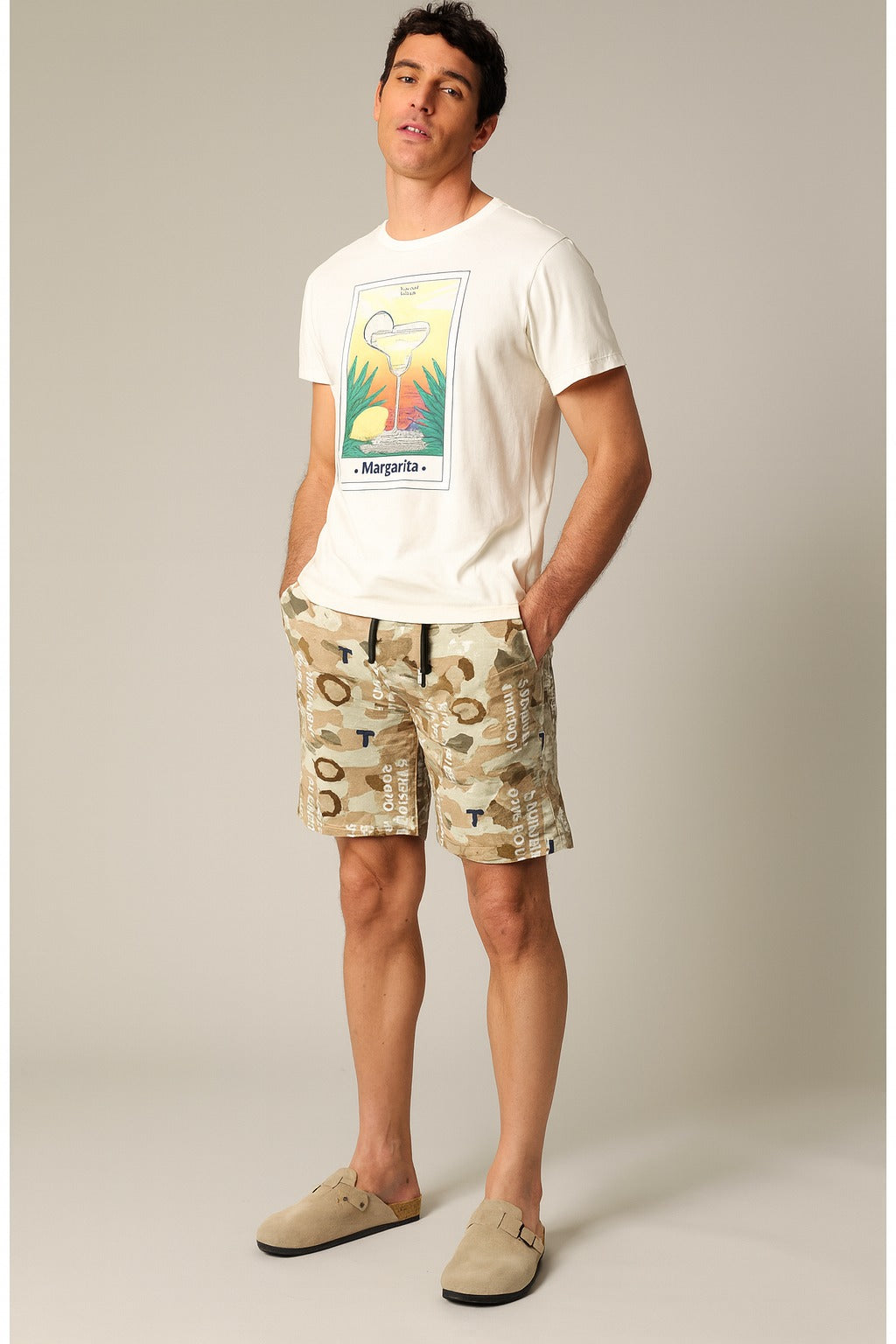 Casual Camouflaged Cream Solider Short