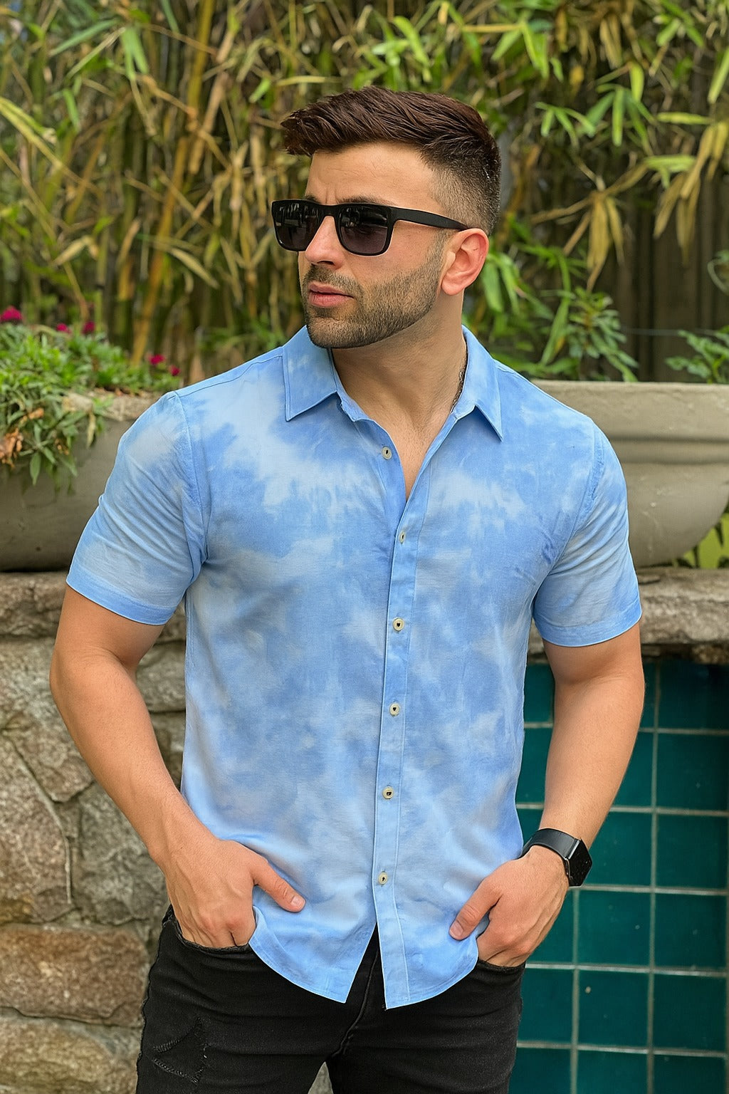 Half Sleeve- Linen Sky Tie Dye