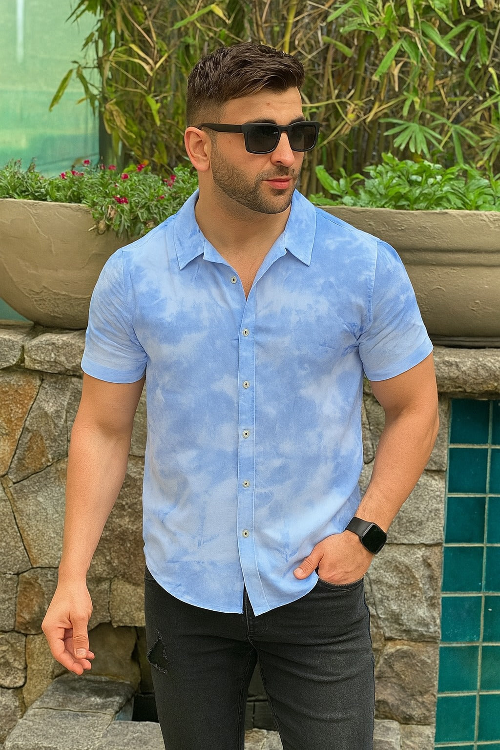 Half Sleeve- Linen Sky Tie Dye