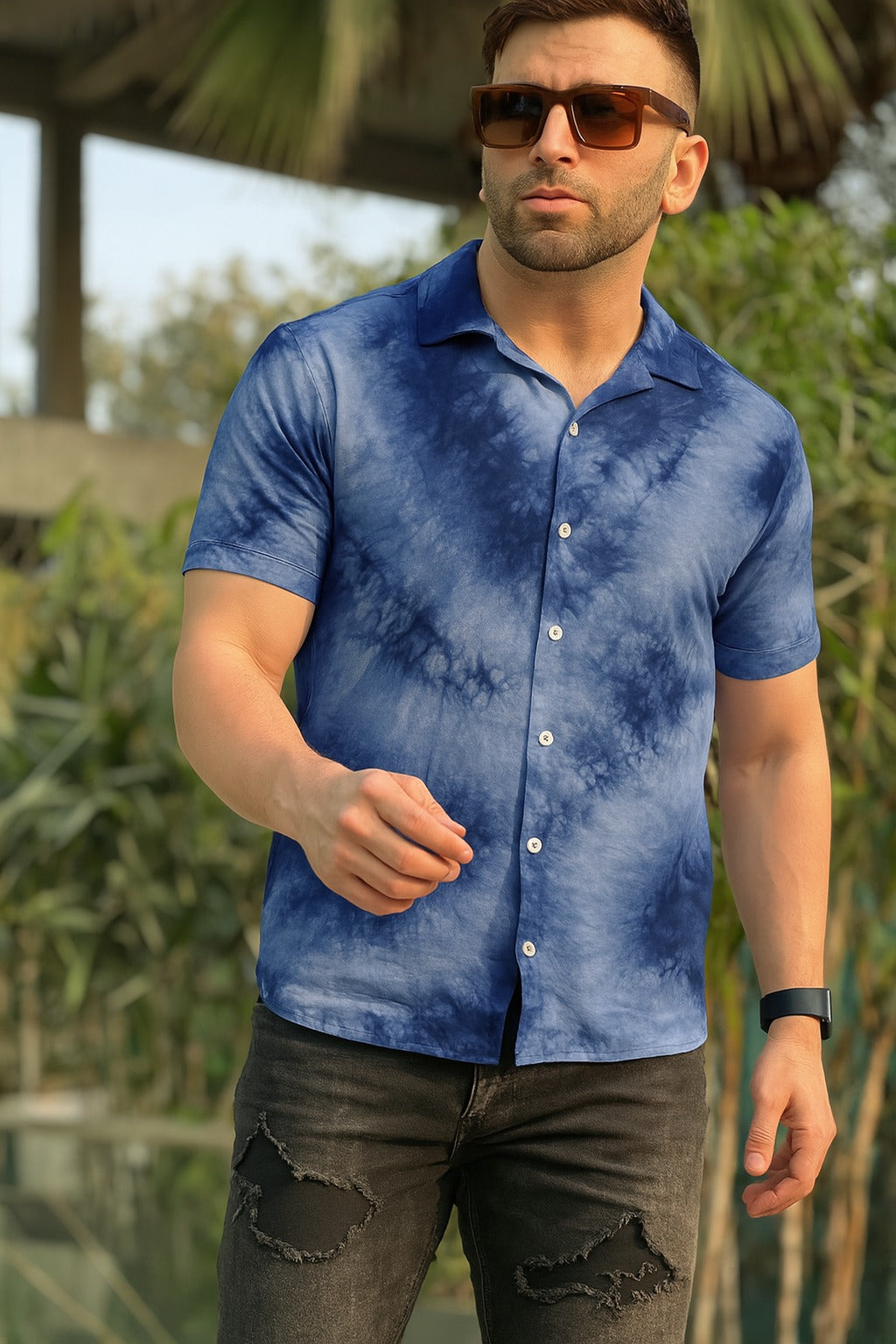 Half Sleeve- Linen Navy Tie Dye