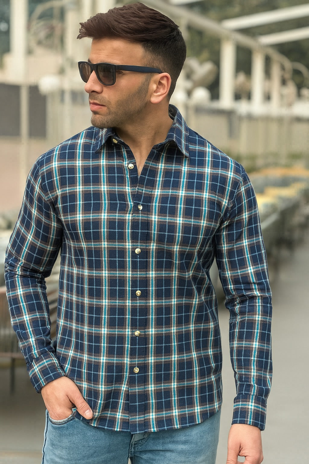 Casual Shirt- Navy Frozi Line Check