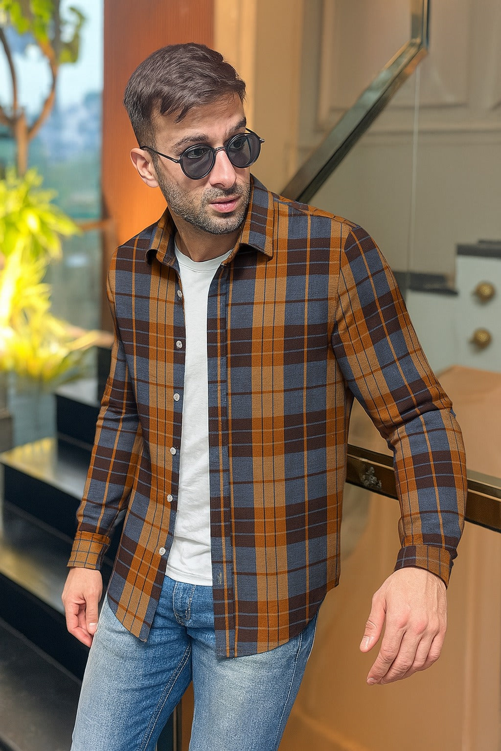 Casual Shirt- Grey Camel Check
