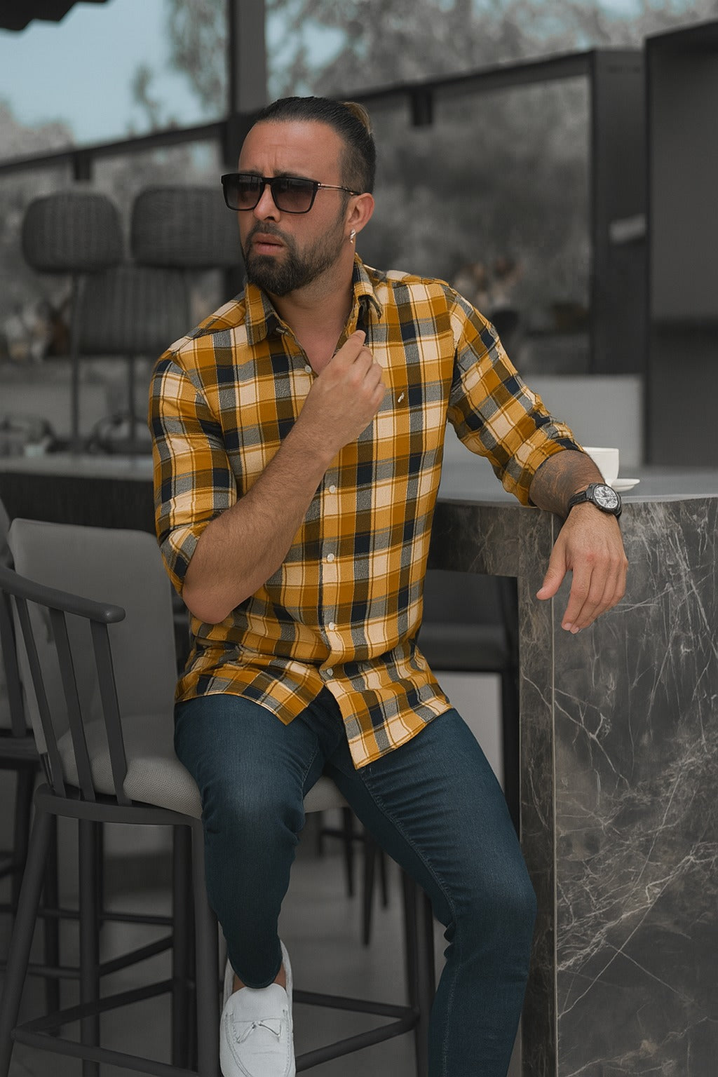 Casual Shirt- Cotton Camel Check