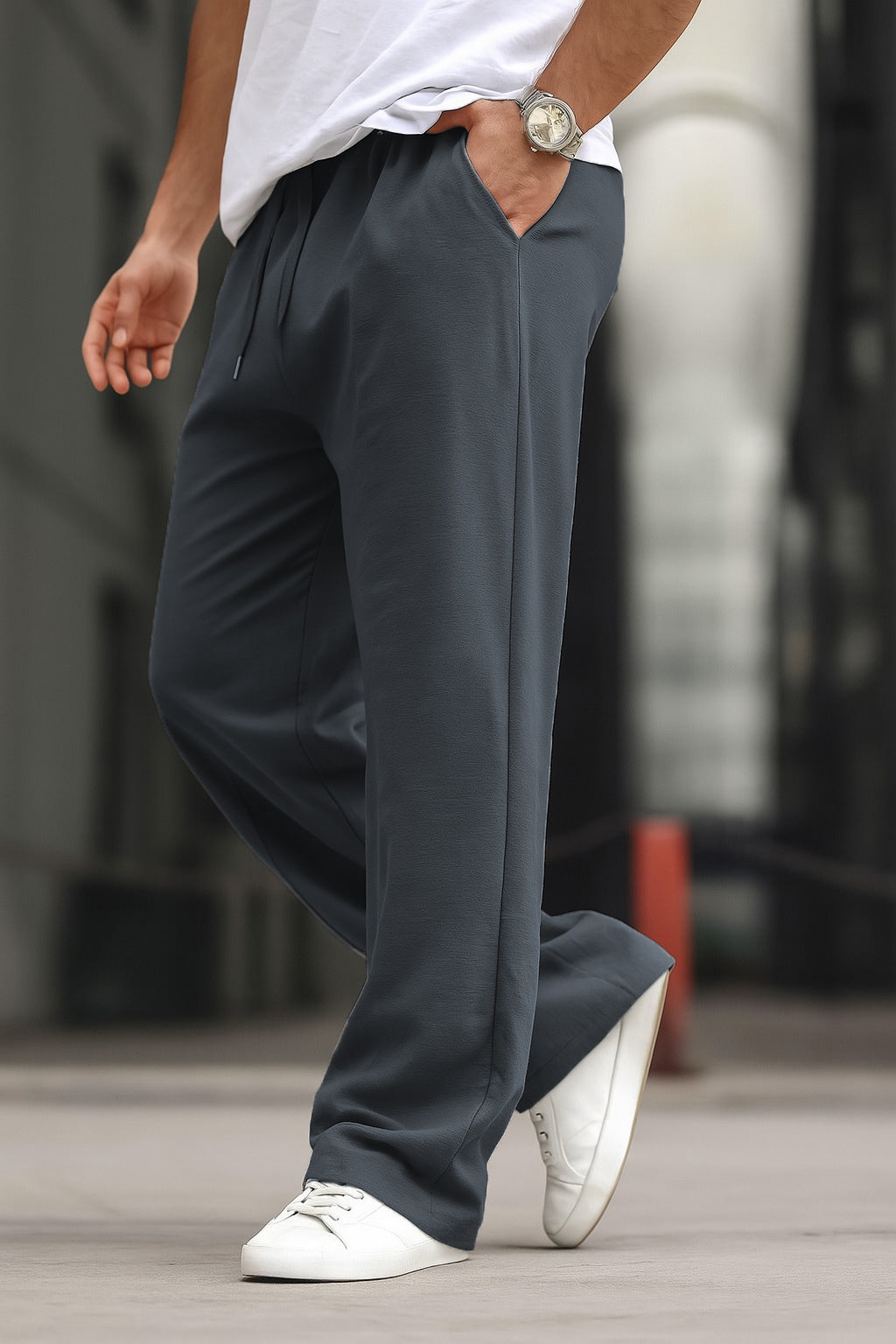 Imported Loose Bottom Trouser-Dark Grey