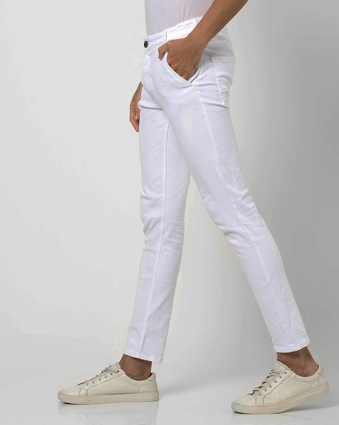Solid White Ankle Fit Denim Slim Jeans