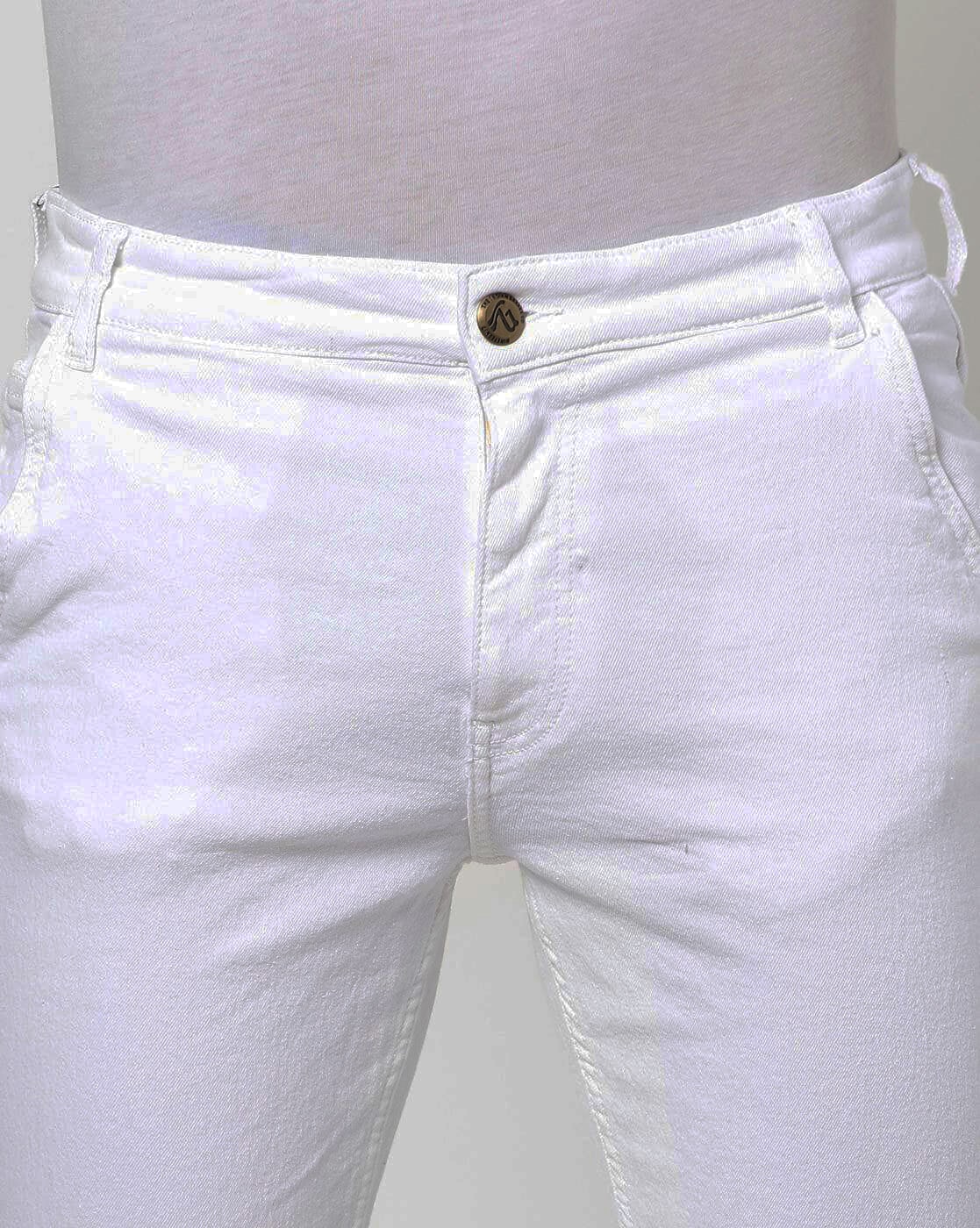 Solid White Ankle Fit Denim Slim Jeans