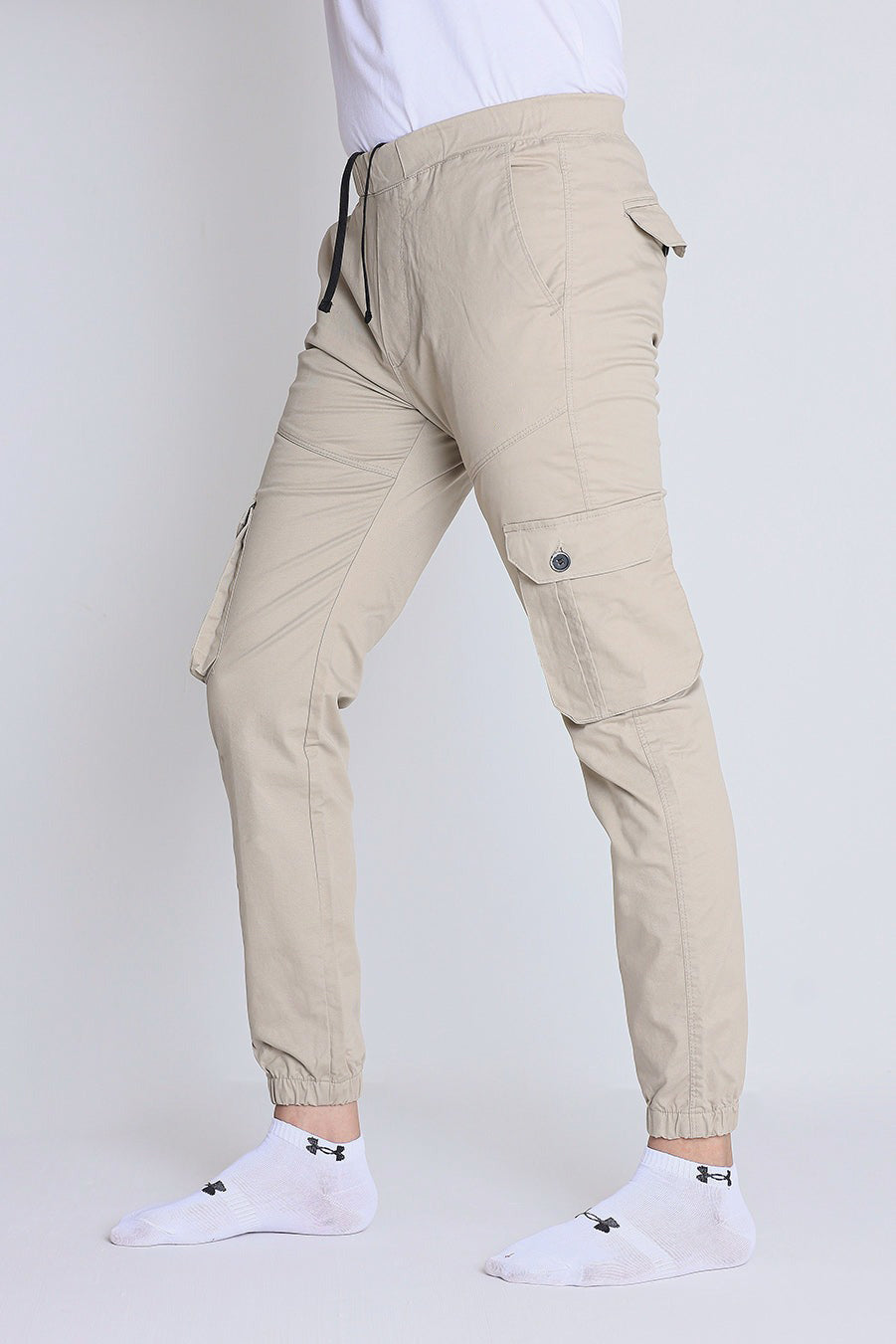 Buy Cotton Stretchable Cargo pants for men | Six Pockets| Tapered fit |  Ankle length| Neon zip (30, Cream) at Amazon.in