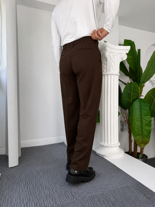 Self Texture Cotton Knitted Slim fit Pant-Dark Brown