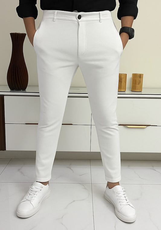 Self Texture Knitted Cotton Slim fit Pant-White