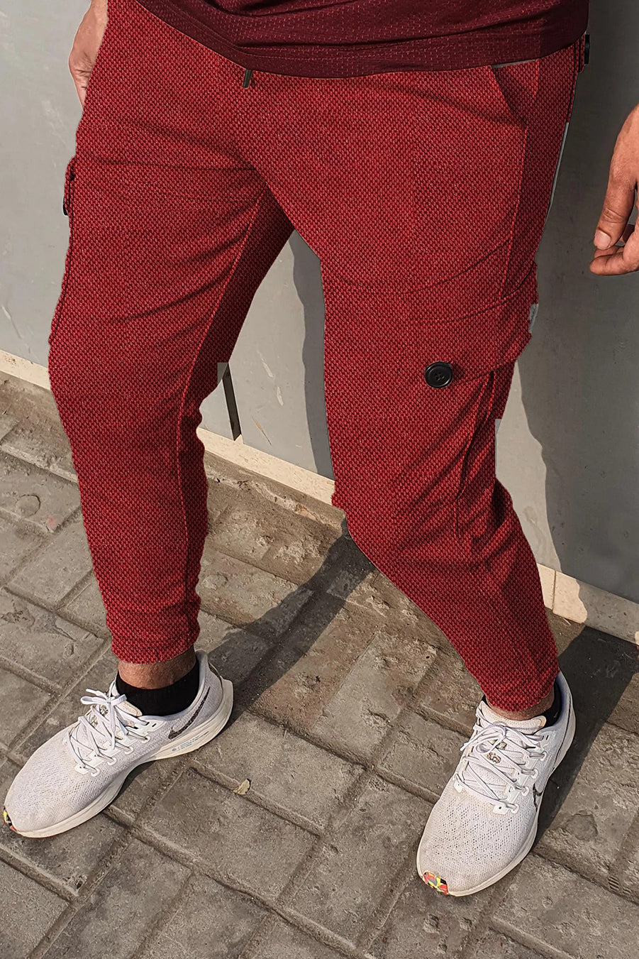 6 Pocket Knitted Cargo Trouser-Vine Red