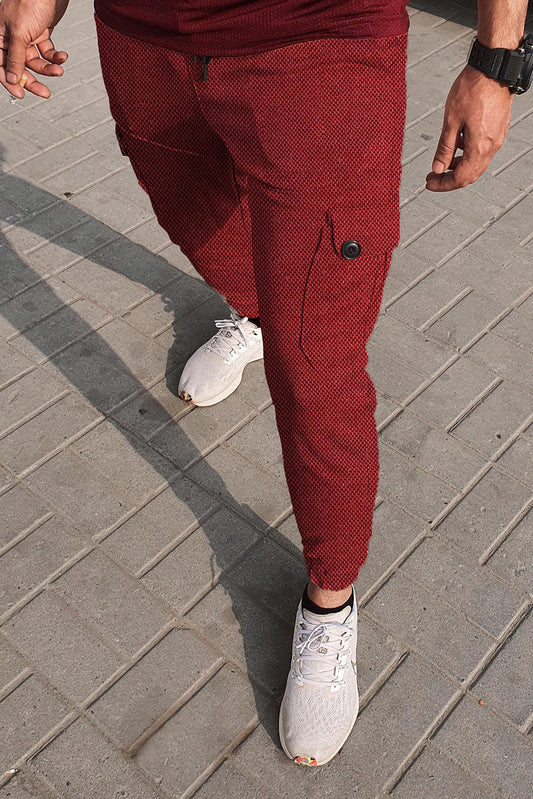 6 Pocket Knitted Cargo Trouser-Vine Red