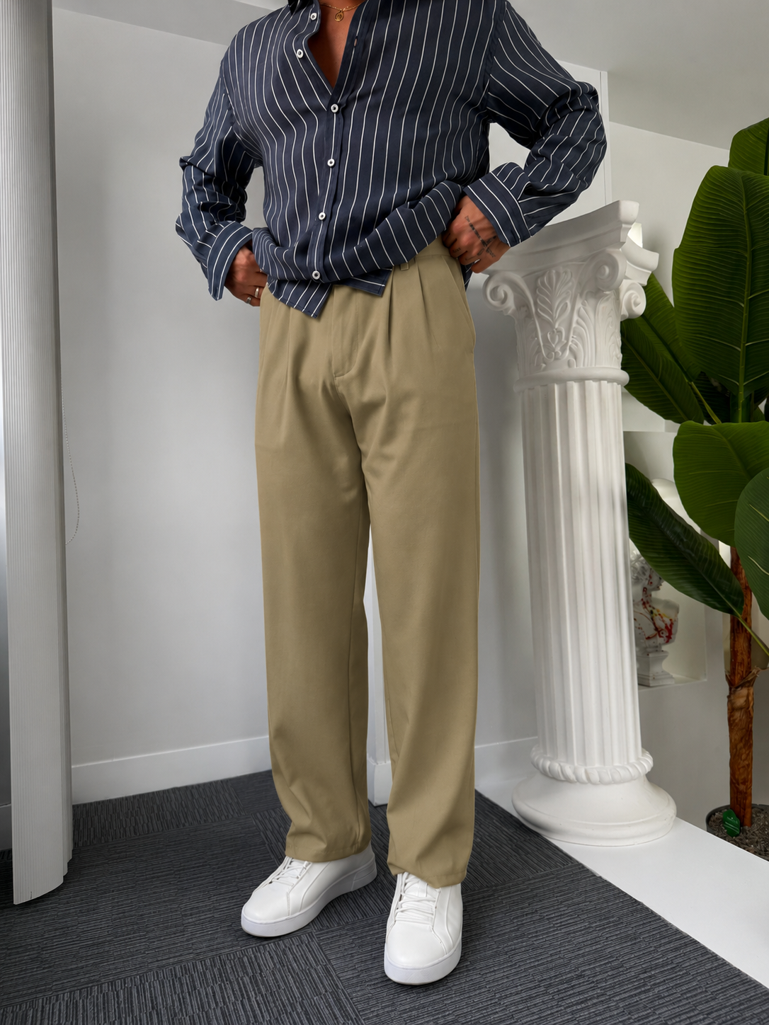 Self Texture Knitted Cotton Pant-Skin