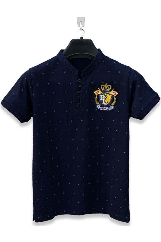Men Round Neck Polo Shirt Export Quality-Blue
