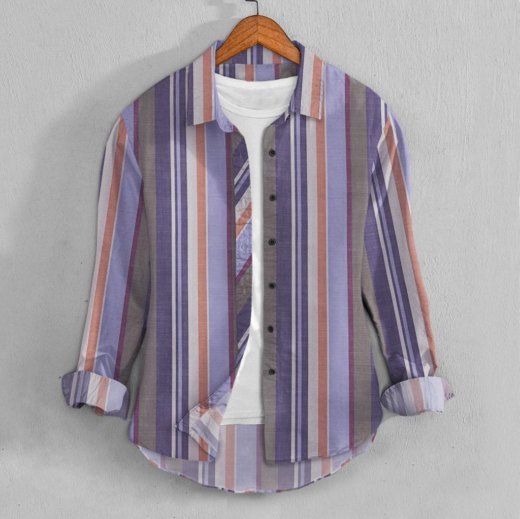 Casual Shirt- Linen Purple Lining Print