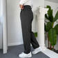 Self Plain Knitted Cotton Pant-Charcoal