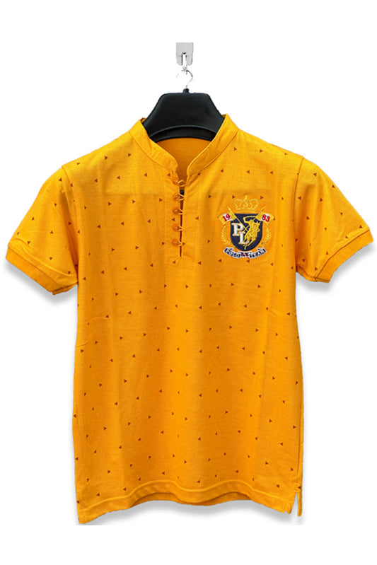Men Round Neck Polo Shirt Export Quality-Yellow