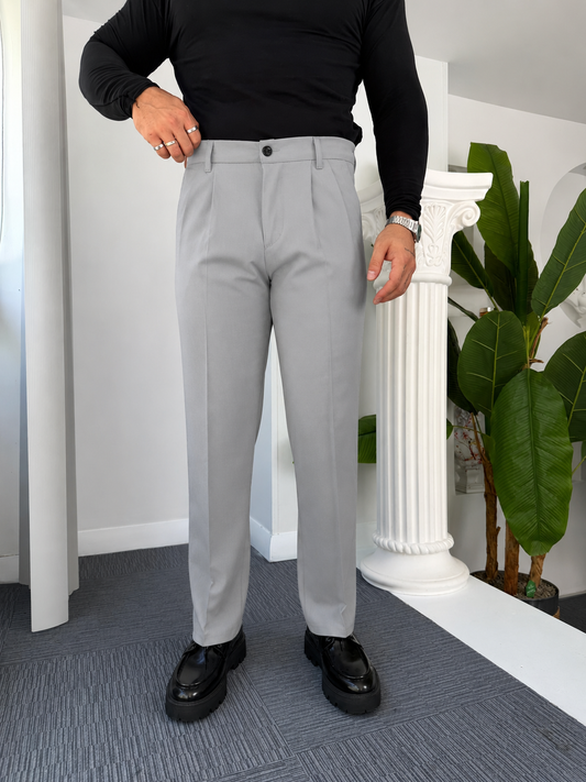 Self Texture Knitted Cotton Slim fit Pant-Silver Grey