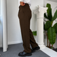 Self Texture Cotton Knitted Pant-Dark Brown