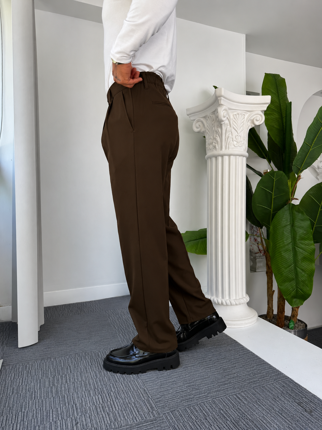 Self Texture Cotton Knitted Pant-Dark Brown