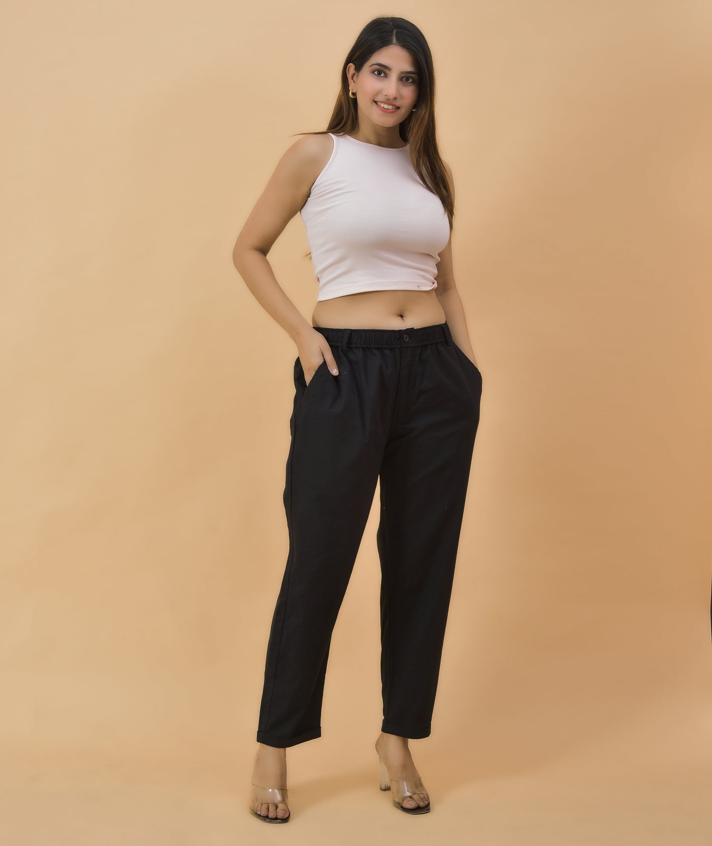 Women Casual Denim Cotton Pant Trouser-Black