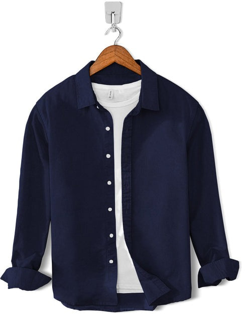 Casual Chambray Cotton Shirt- Navy Blue