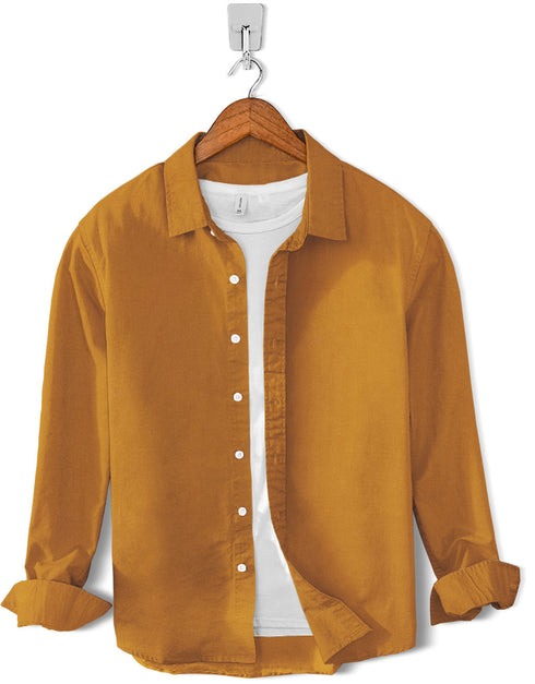 Casual Chambray Cotton Shirt- Caramel Yellow