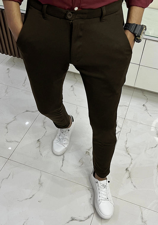 Self Texture Knitted Stretchable Slim fit Pant-Coffee