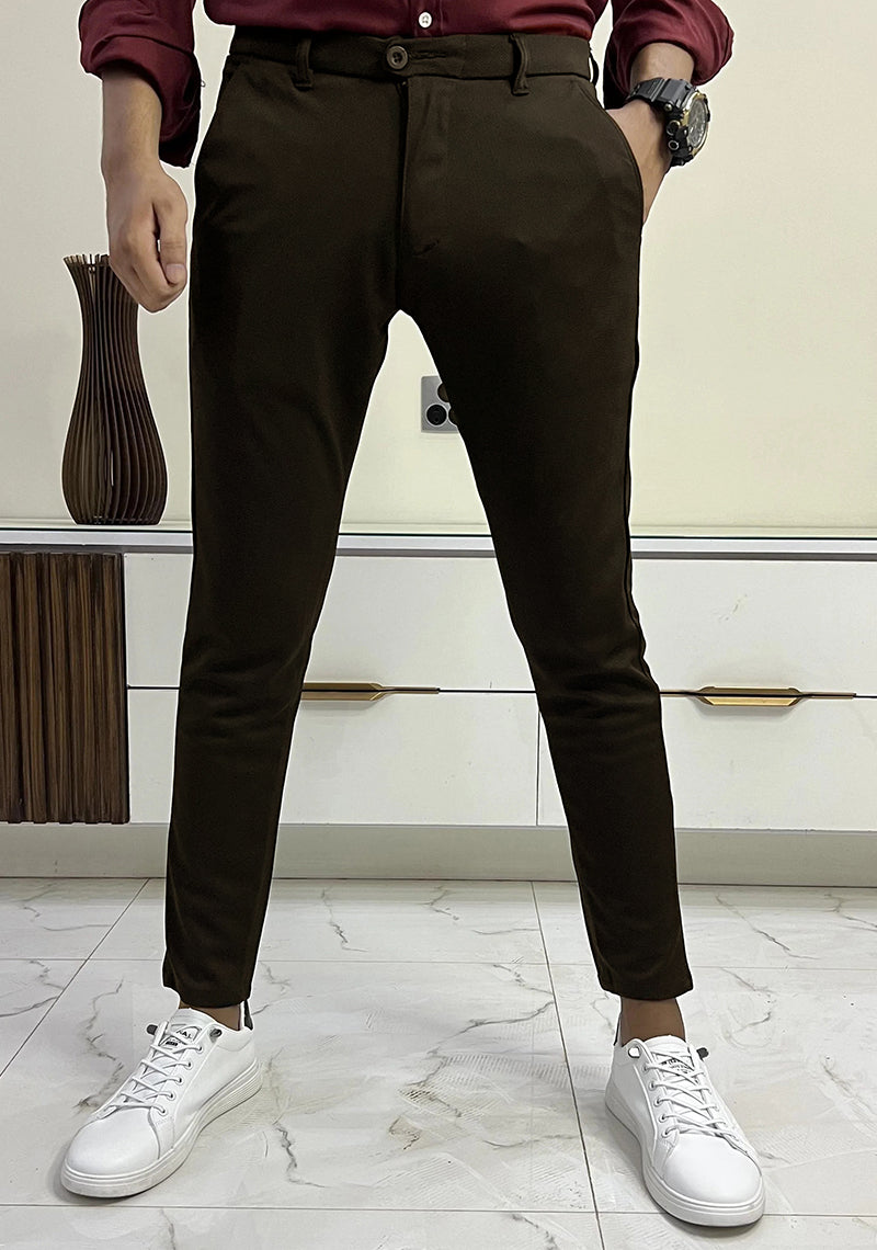 Self Texture Knitted Stretchable Slim fit Pant-Coffee