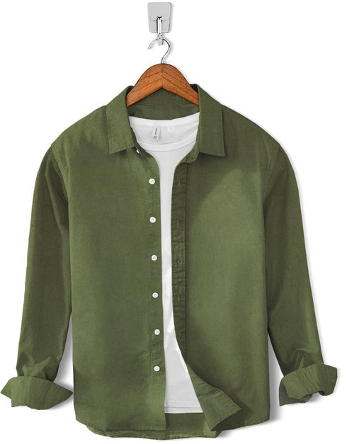 Casual Chambray Cotton Shirt-Commando Green