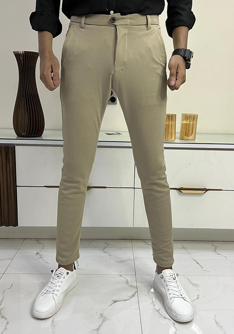 Self Texture Knitted Cotton Slim fit Pant-Skin