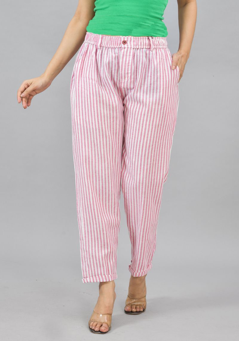 Women Casual Denim Cotton Pant Trouser-Pink Lining