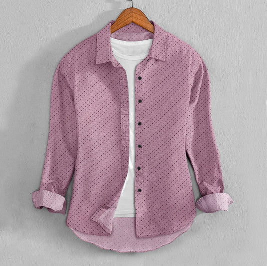 Casual Shirt- Linen Tea Pink Dot Print