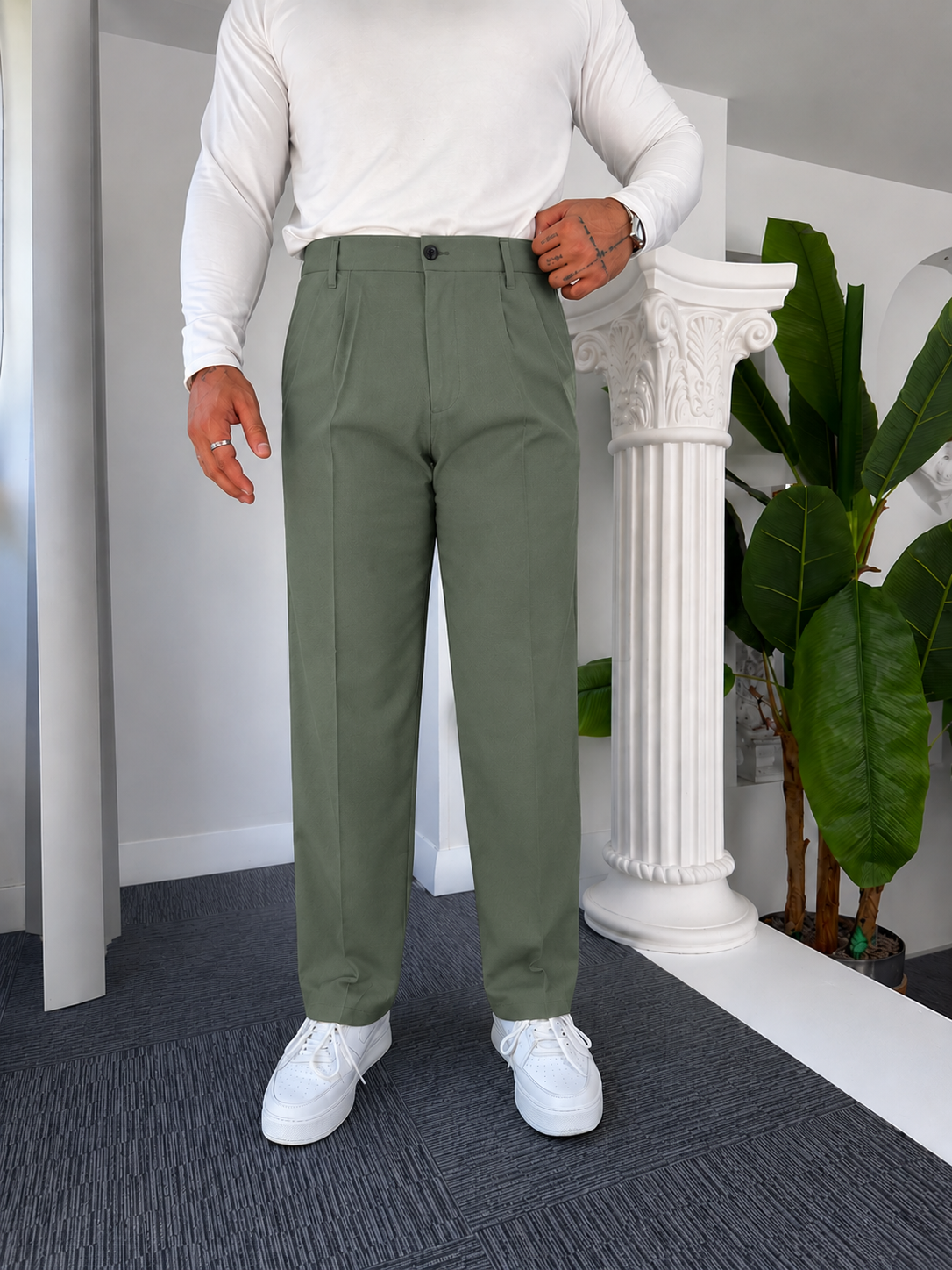 Self Texture Knitted Cotton Pant-Mint