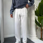 Self Texture Knitted Cotton Pant-White