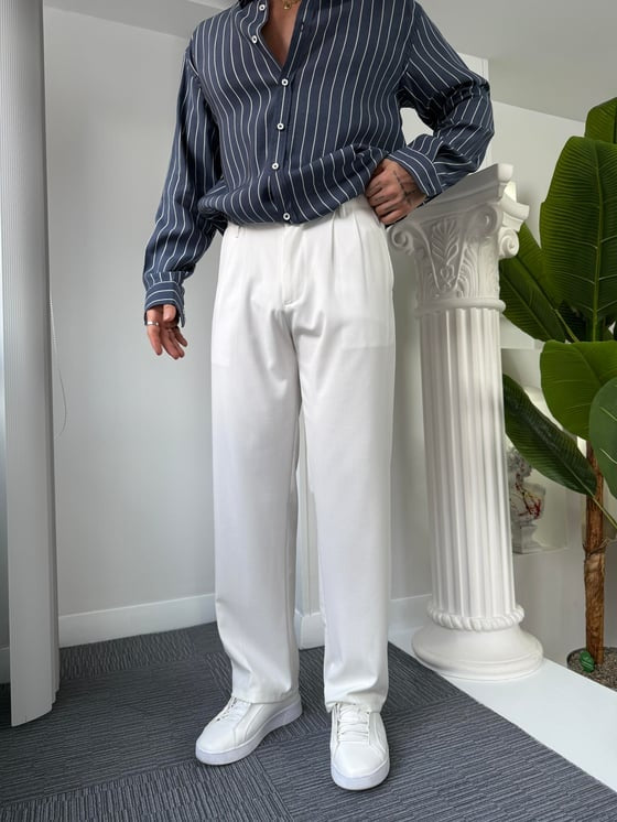 Self Texture Knitted Cotton Pant-White