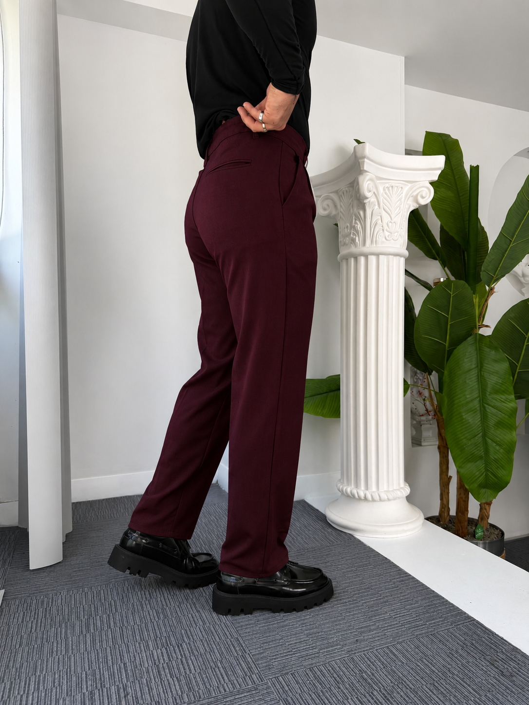 Self Texture Knitted Cotton Pant-Maroon
