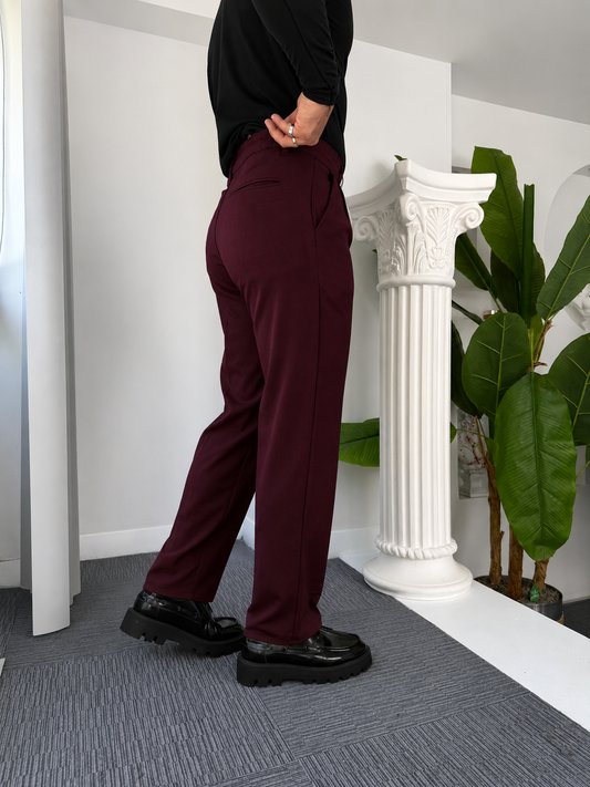Self Texture Knitted Cotton Pant-Maroon