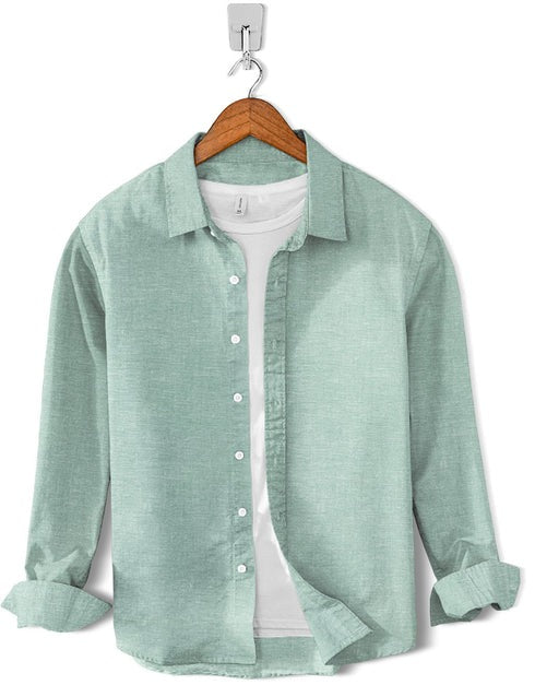 Casual Chambray Cotton Shirt-Pastel Green