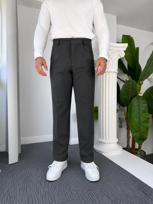 Self Plain Knitted Cotton Slim fit Pant-Charcoal