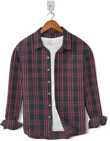 Casual Shirt- Charcoal Red Line Check