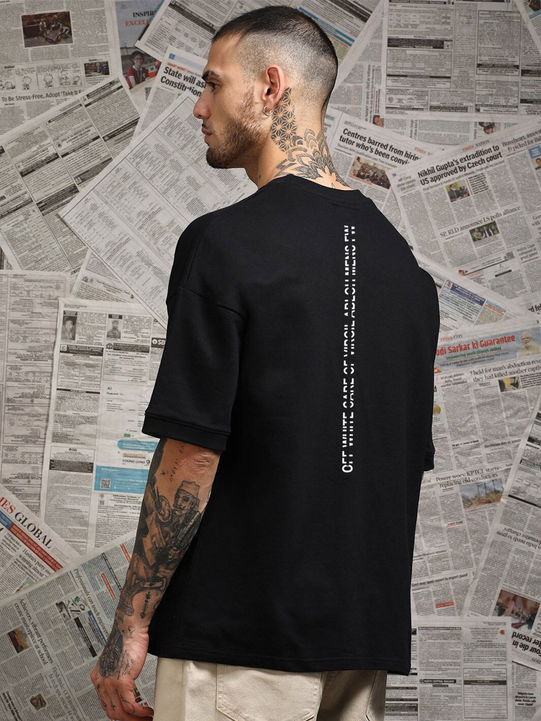 Oversized Drop Shoulder Off White Tees Black