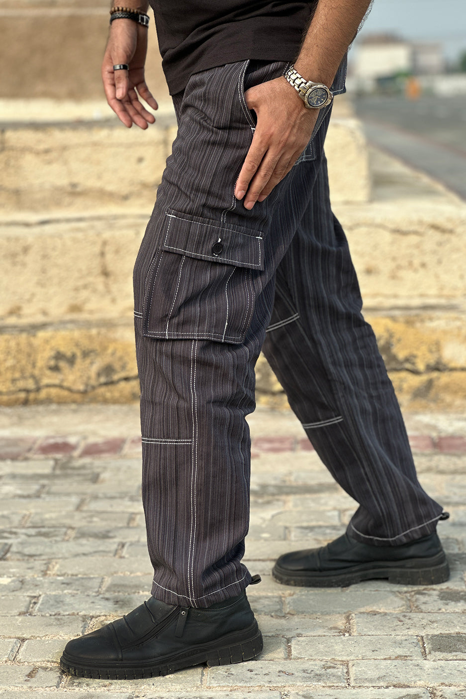 6 Pocket Cargo Baggy Pant Black Contrast